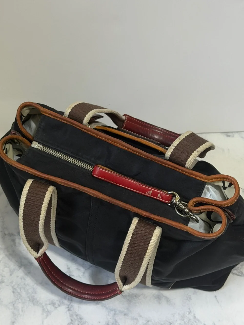Coach Y2K black red Weekend Hampton Nylon “Inside-Out” small Tote bag